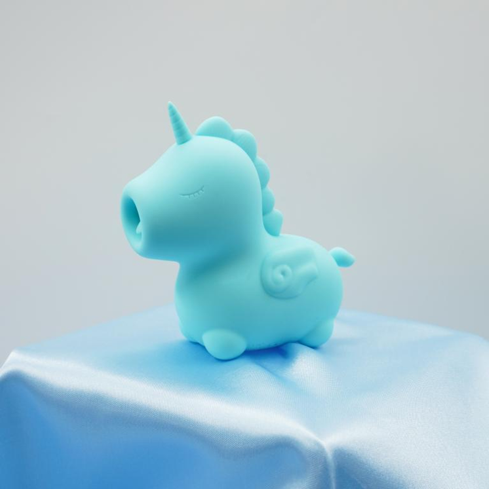 Голубой вибромассажер Unihorn Mount’n Peak с подвижным язычком (Цвет: голубой)