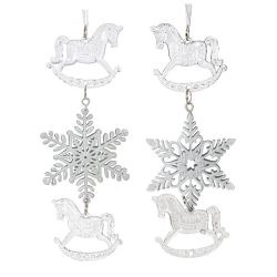 GAEM Украшение новогоднеe подвеска"Снежинка с лошадками", L6,5 W1 H19 см, 2в.