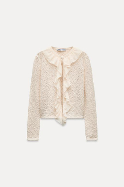 ZARA КАРДИГАН С ВОЛАНАМИ И ПЕРФОРАЦИЕЙ, ЭКРЮ