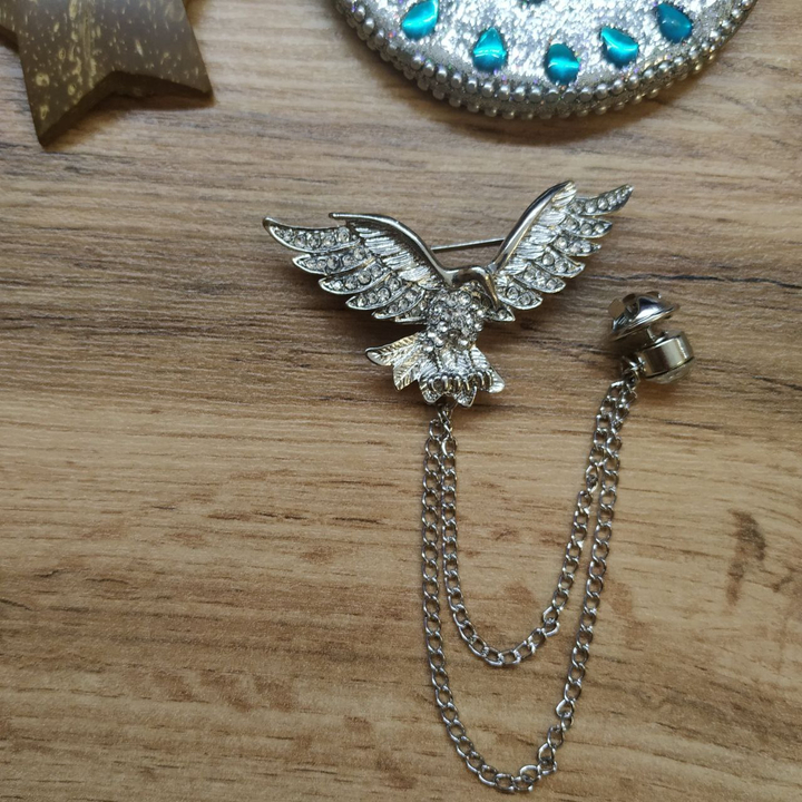 Брошь на воротничок с цепочками Колибри кристалл металл серебристый