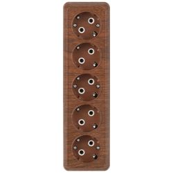 Розетка Intro Quadro 2-210-10 пятиместная с заземлением 5х2P+E 16А-250В IP20 ОУ венге