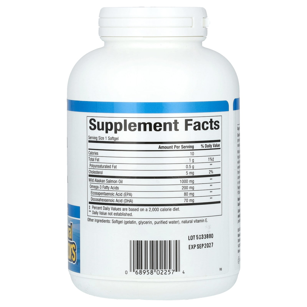 Natural Factors, Omega Factors, жир аляскинского лосося дикого улова, 1000 мг, 180 капсул