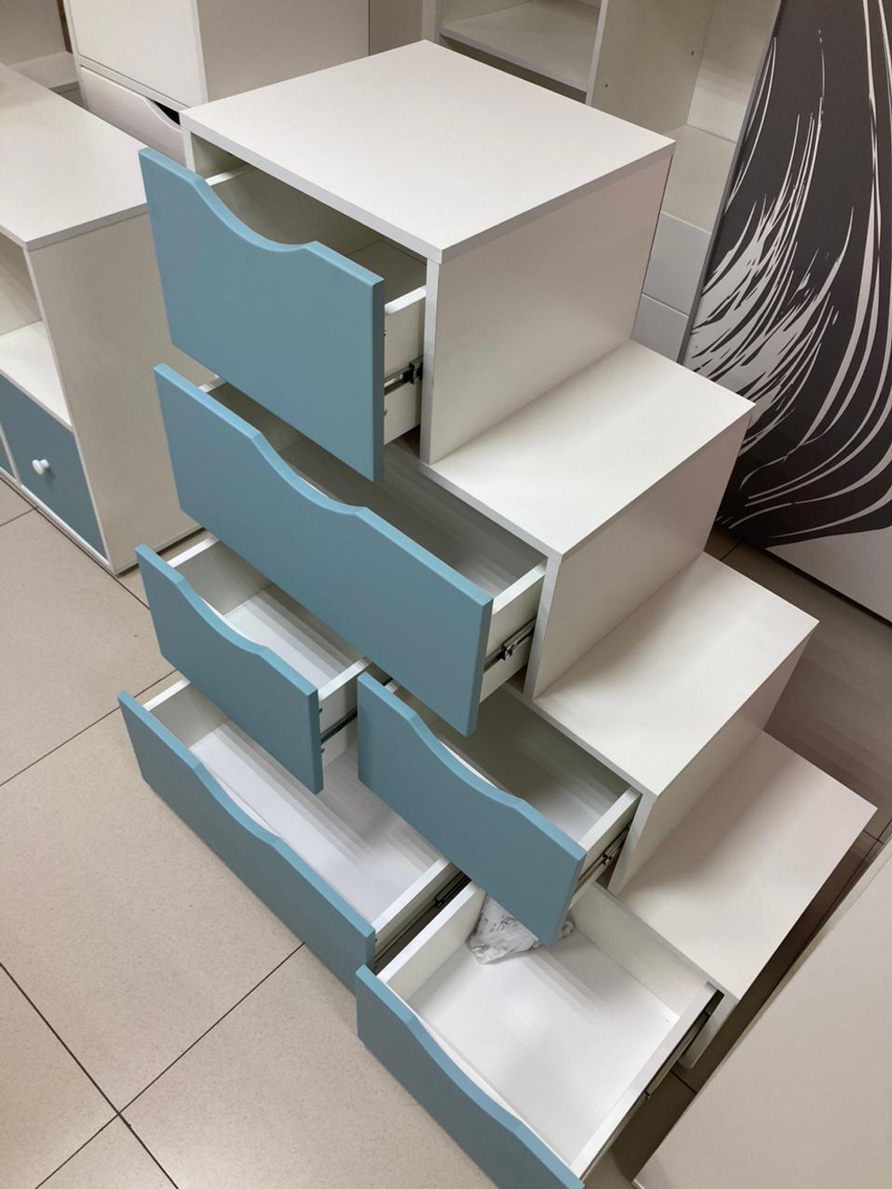 Комод Лесенка МДФ белый/ниагара