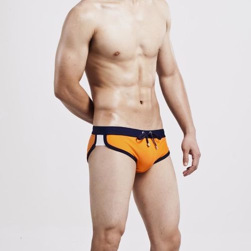Мужские плавки брифы оранжевые с темно-синей окантовкой Seobean Orange Brief Swimsuit