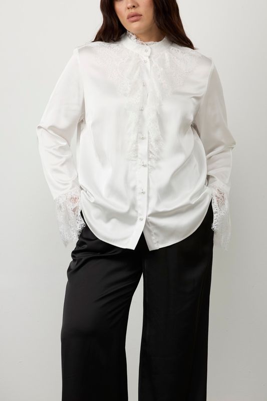 Блузка с отделкой из кружева, молочный