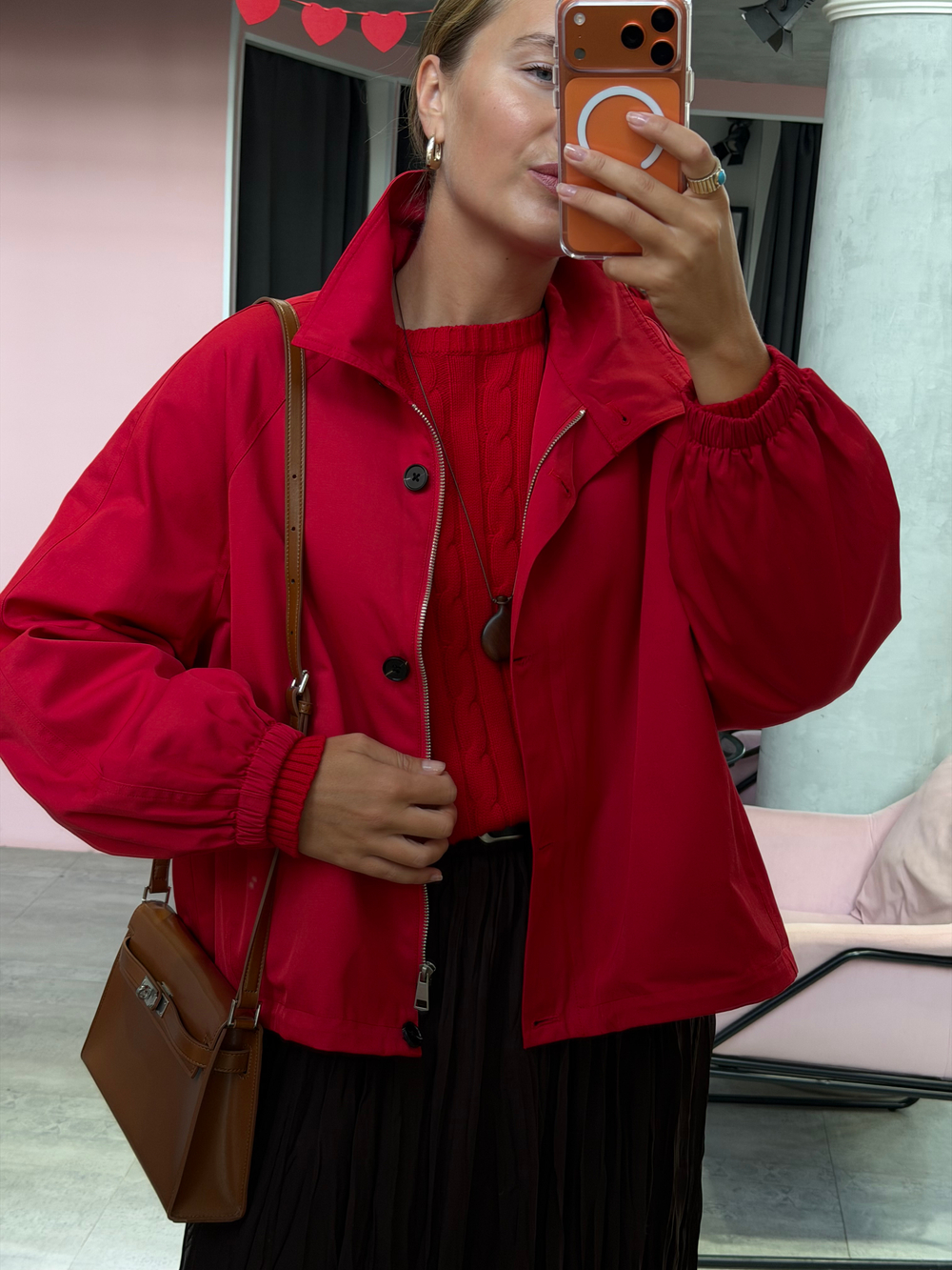 Тренч на молнии красный