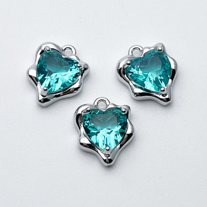 Подвеска Сердце, цвет серебро (родий) + ультрамарин, размер 13*10 мм, цена за 1 шт