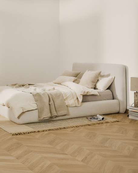 Кровать Martina со съемным чехлом из шенилла цвета экрю 180 x 200