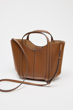 ZARA НЕБОЛЬШАЯ СУМКА С ДЕКОРАТИВНОЙ СТРОЧКОЙ, ТЕМНЫЙ РЫЖЕВАТО-КОРИЧНЕВЫЙ