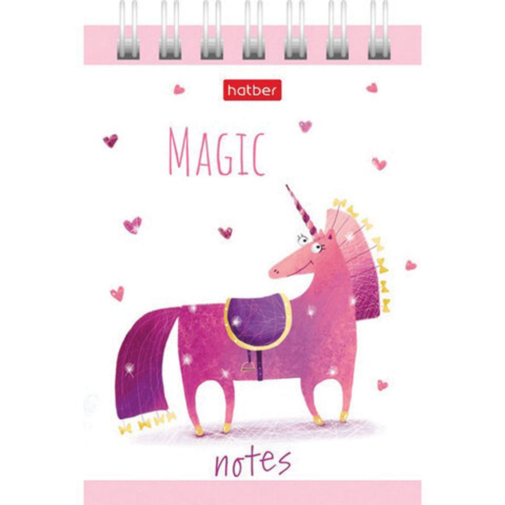 Блокнот МАЛЫЙ ФОРМАТ (75х105 мм) А7, 40 л., гребень, тонированный блок, без линовки, HATBER "Единорожки", 40Б7Вгр