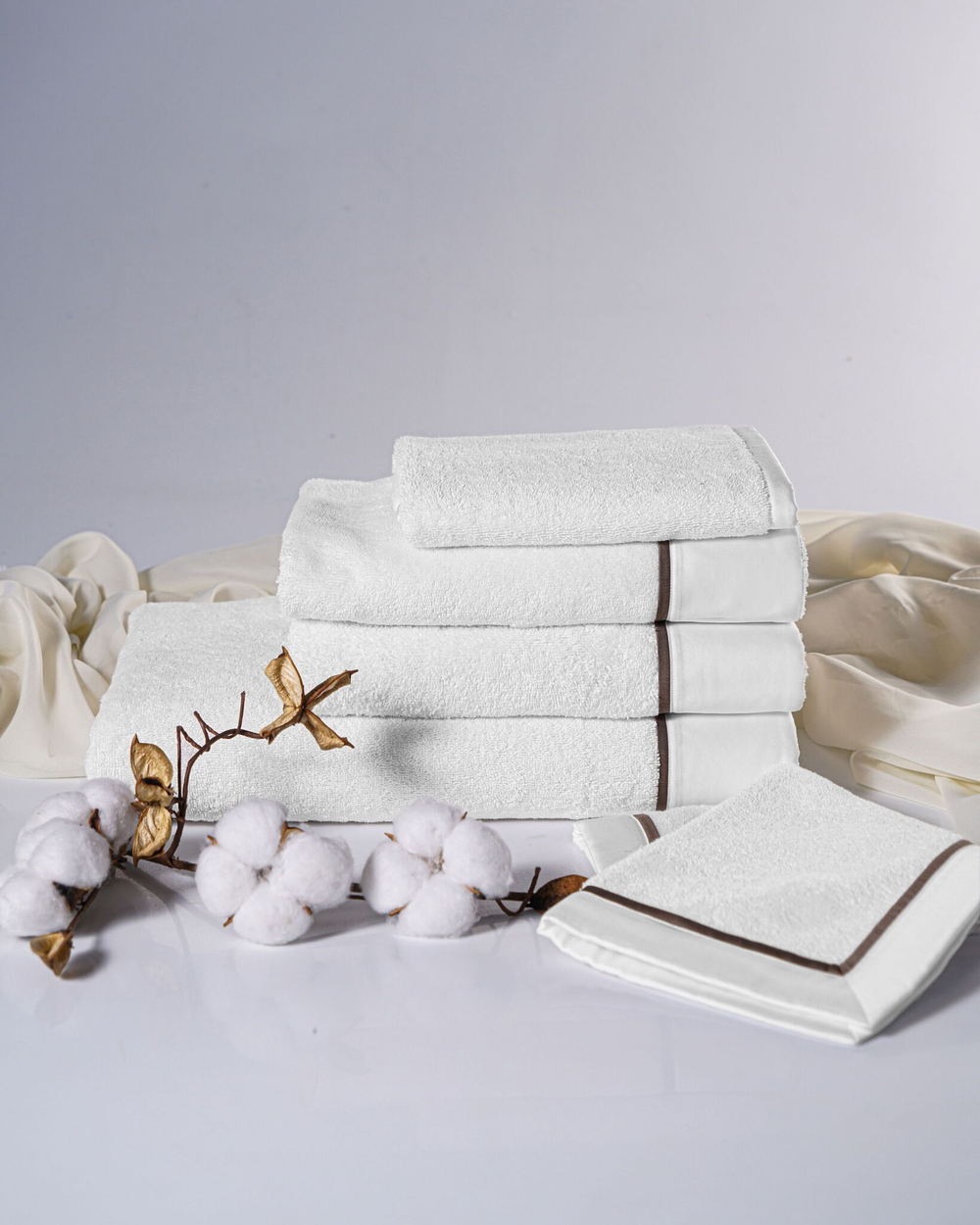 Набор полотенец 5шт Claire Batiste Atelier Brise белый с коричневым кантом