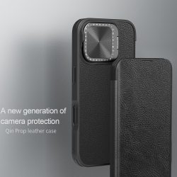 Кожаный чехол книжка от Nillkin с откидной крышкой для камеры для iPhone 16, серия Qin Prop Leather Case