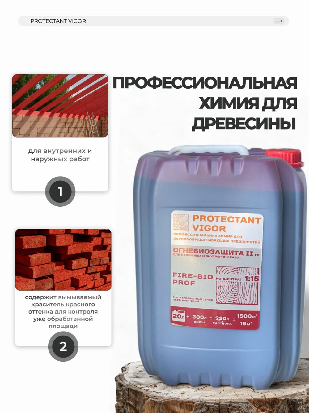 PROTECTANT Vigor FIRE-BIO PROF Огнебиозащита II гр Концентрат 1:15 с контролем нанесения 20л
