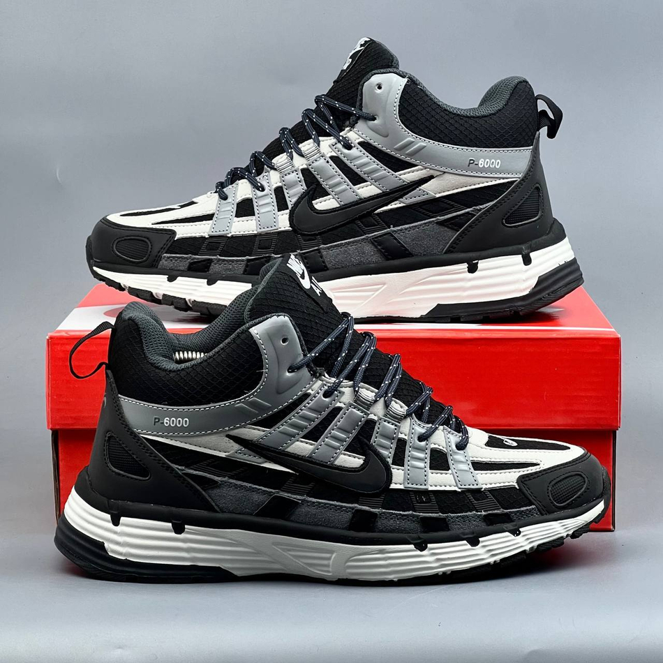 Кроссовки Nike P-6000 на меху #376 (ч.-бел.)
