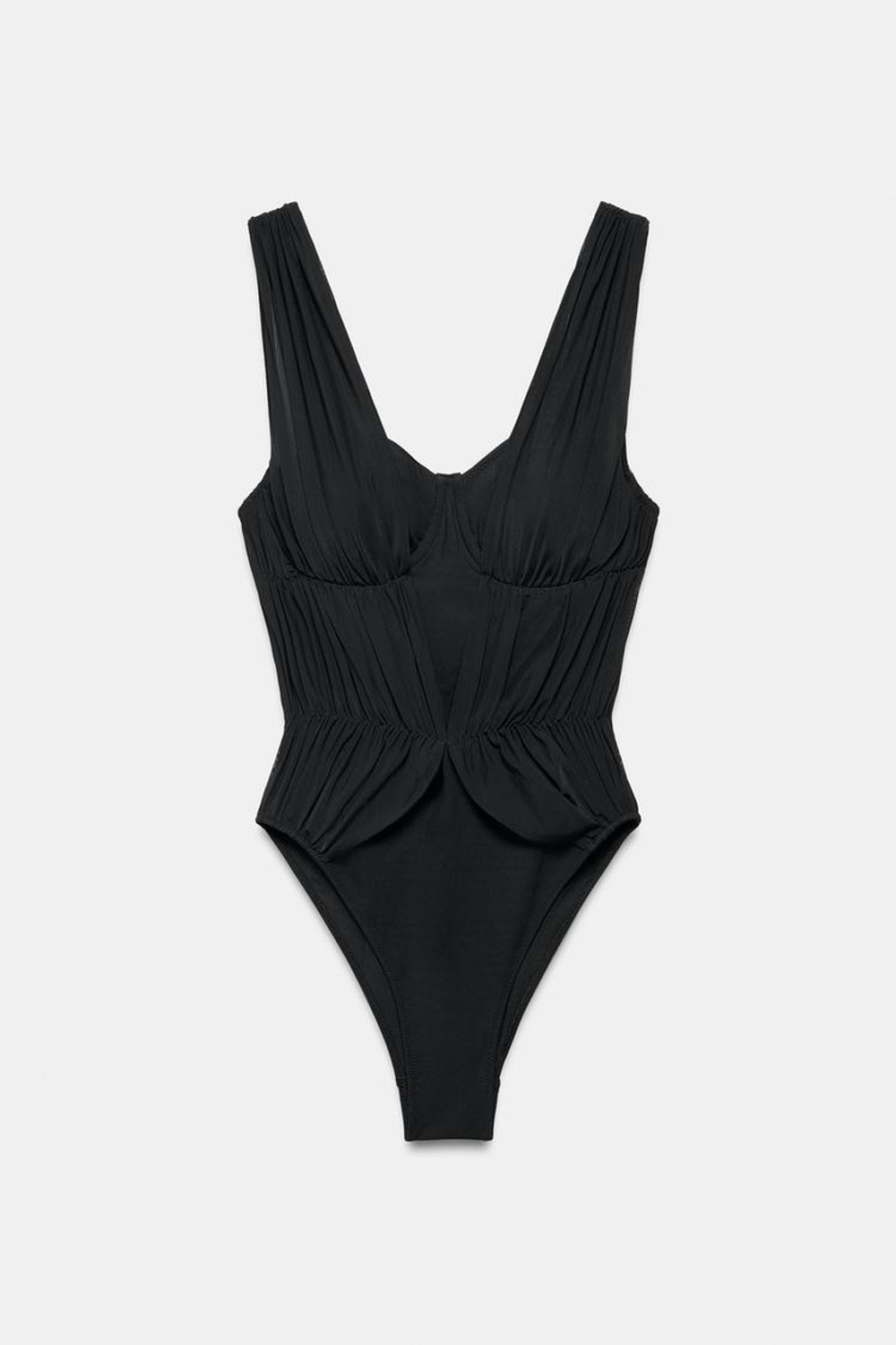 ZARA КУПАЛЬНИК С КОСТОЧКАМИ, ЧЕРНЫЙ