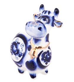 ГЛ- 653 Фигурка «Корова с колокольчиком» золото (Гжельский фарфор)