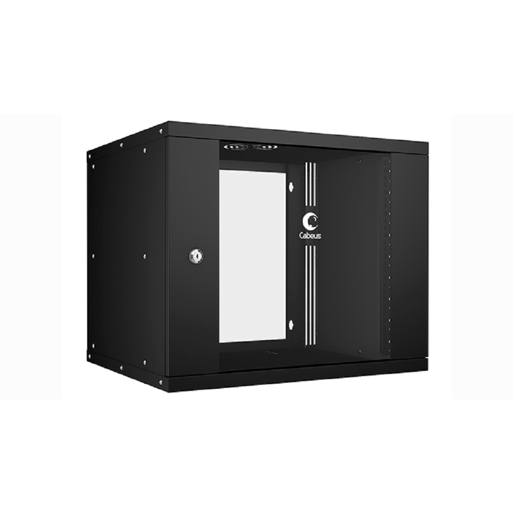 Cabeus WSC-05D-9U55/45-BK Шкаф телекоммуникационный настенный 19" 9U, серия LIGHT разборный, дверь стекло, цвет черный