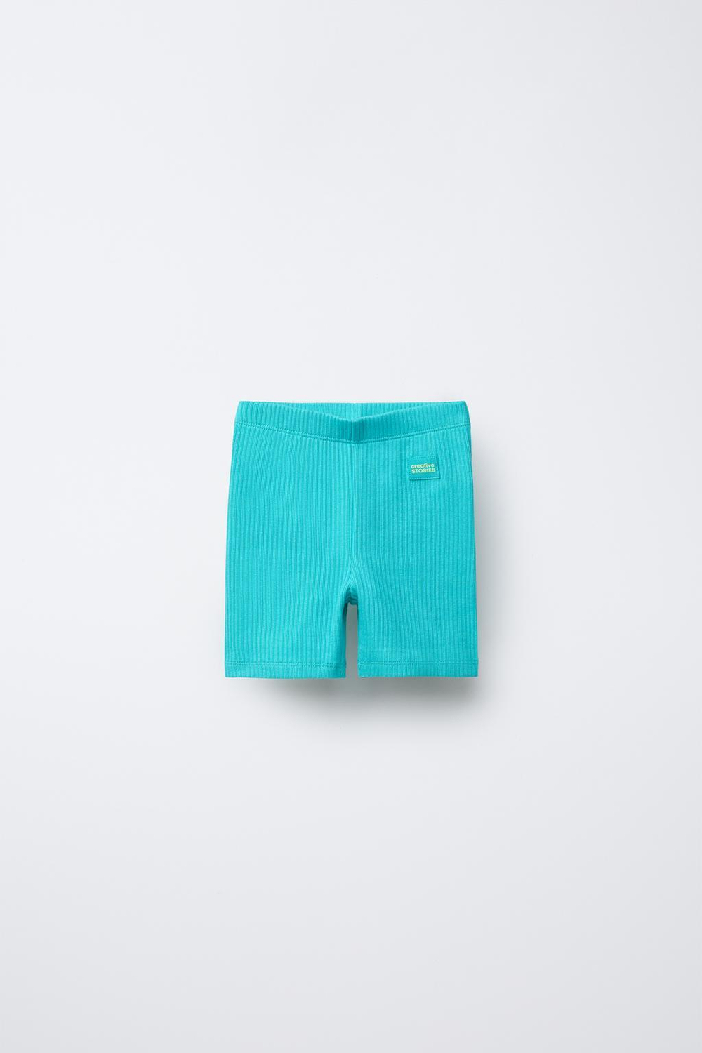 ZARA ШОРТЫ-ВЕЛОСИПЕДКИ В РУБЧИК С НАШИВКОЙ, ТЕМНО-БИРЮЗОВЫЙ