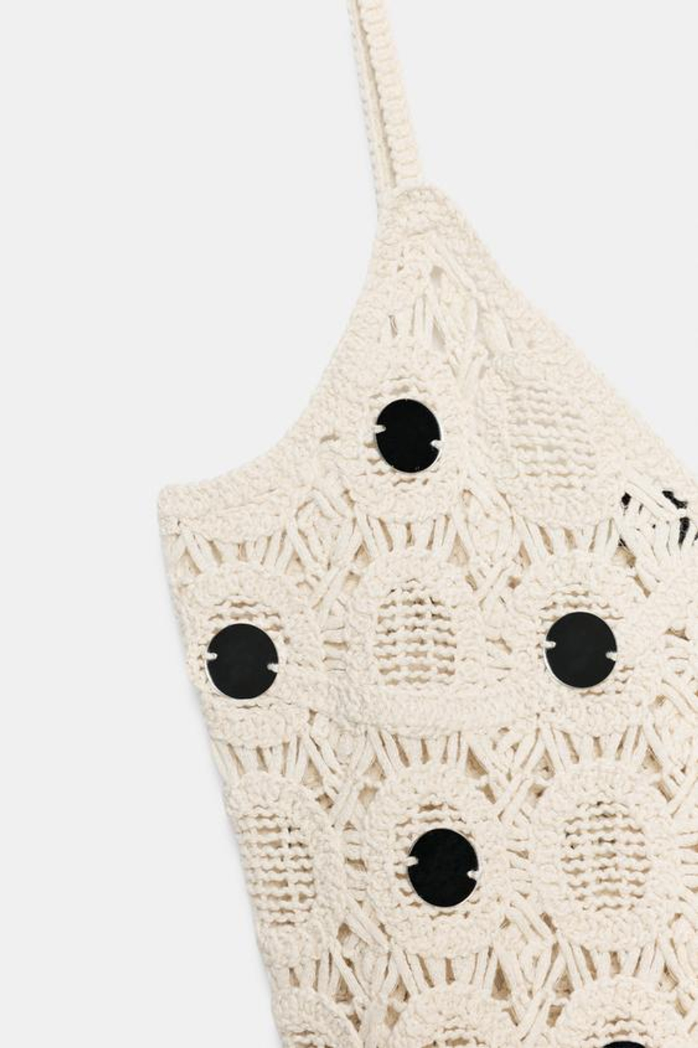 ZARA ТРИКОТАЖНОЕ ПЛАТЬЕ С ЗЕРКАЛЬНЫМИ ДЕТАЛЯМИ И БАХРОМОЙ, ЭКРЮ