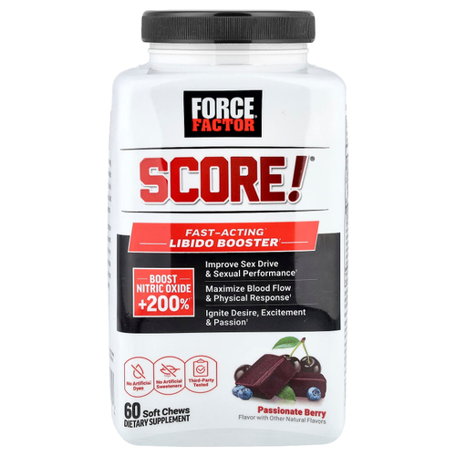 Force Factor, Score!®, быстродействующее средство для повышения либидо, со вкусом ягод, 60 жевательных таблеток