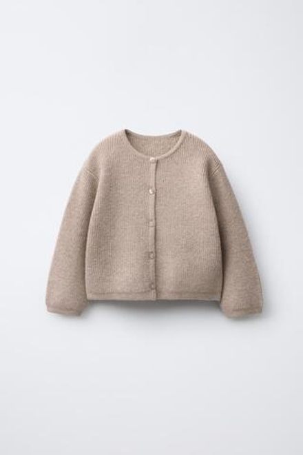 ZARA БАЗОВЫЙ ВЯЗАНЫЙ КАРДИГАН, ПЕСОЧНЫЙ МЕЛАНЖ