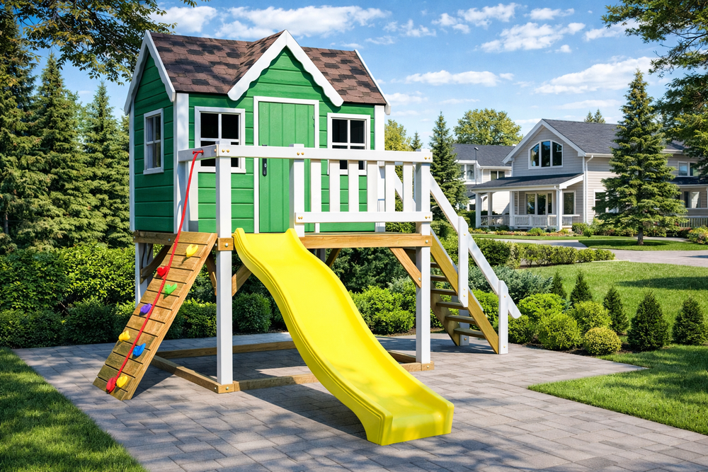 Детский деревянный домик с горкой