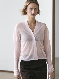 Massimo Dutti Трикотажный кардиган из смесовой шерсти, пастельно-розовый