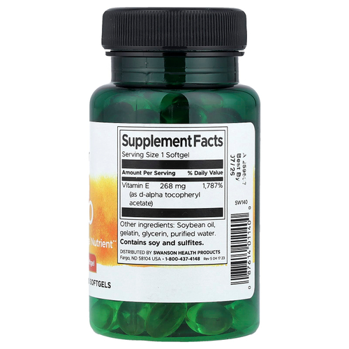 Swanson Vitamins, E-400, натуральный витамин E, 268 мг (400 МЕ), 100 капсул