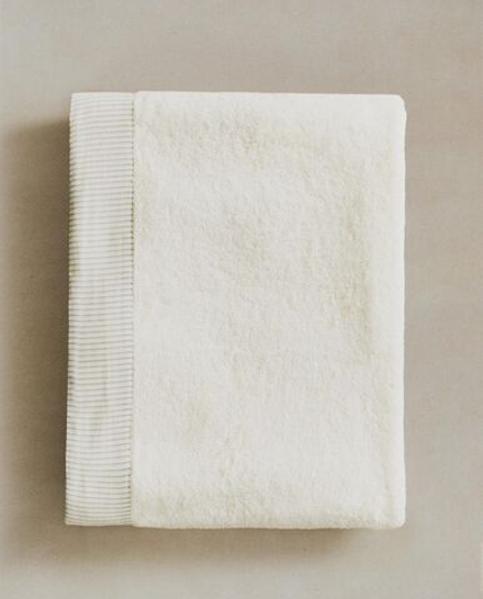 Zara Home - Полосатое бордюрное банное полотенце, бежевый, 50х90 см