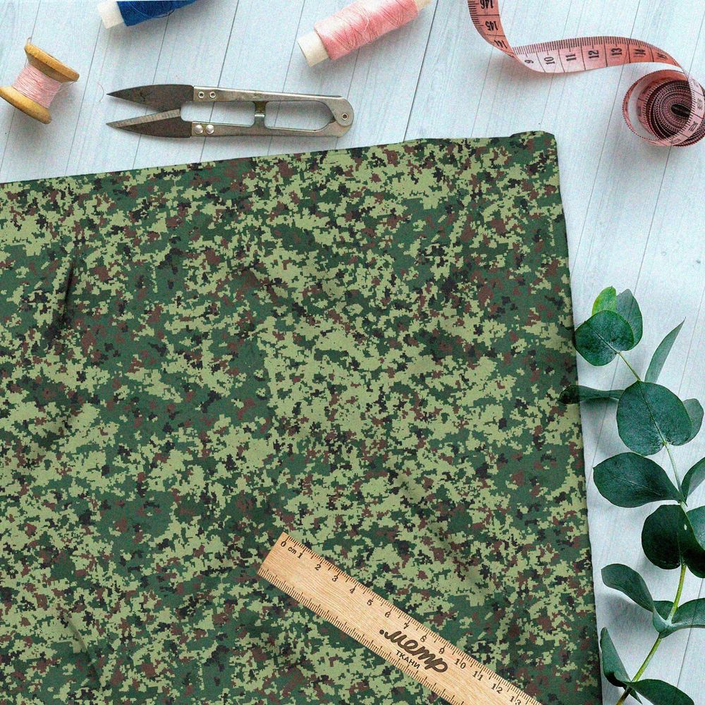 Ткань таффета зелёный камуфляж в виде кустов