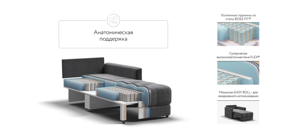 Босс Лофт кресло-кровать Велюр Монолит серый