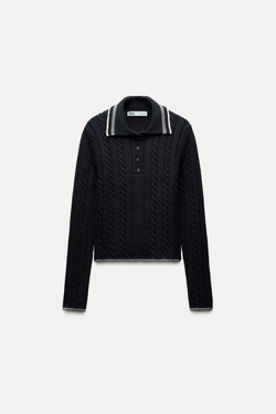 ZARA СВИТЕР ПОЛО С ОКАНТОВКОЙ, МОРСКОЙ СИНИЙ