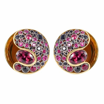 Серьги с Родолитами, Черными Сапфирами и Рубинами, E0023-0/67