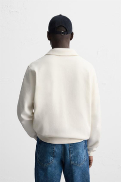 ZARA ПОЛО С ВОРОТНИКОМ НА МОЛНИИ, ЭКРЮ