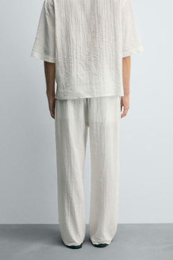 ZARA БРЮКИ СВОБОДНОГО КРОЯ СТРУКТУРИРОВАННЫЕ, БЕЛЫЙ