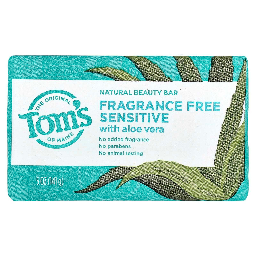 Tom's of Maine, Натуральное мыло для красоты с алоэ вера, без отдушек, для чувствительной кожи, 141 г (5 унций)