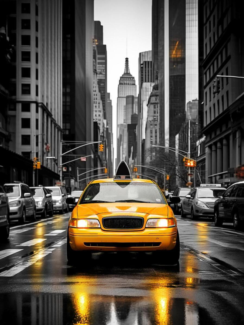 Алмазная мозаика 30х40см. "Жёлтое такси" с полн.заполнен.без подрам.(30цв) (Арт.НД-6316)