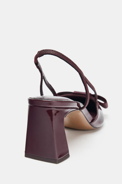 ZARA ТУФЛИ-МЮЛИ НА КАБЛУКЕ С БАНТОМ, БОРДОВО-КРАСНЫЙ