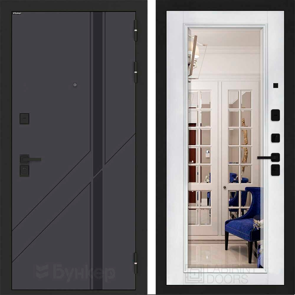 Входная дверь Бункер BN-12 - Зеркало Белый софт, фацет с багетом 16мм