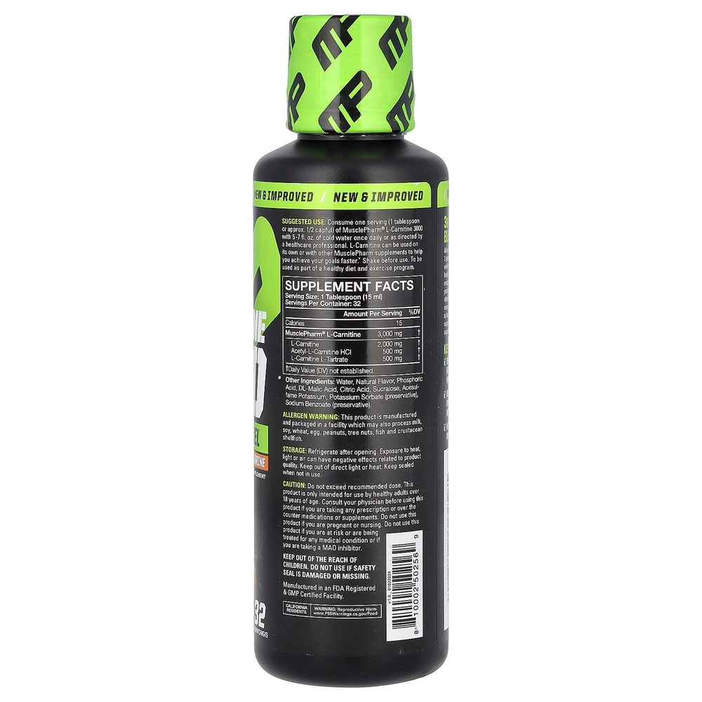 MusclePharm, L-карнитин 3000, персиковый нектарин, 3000 мг, 480 мл (16 жидк. Унций)
