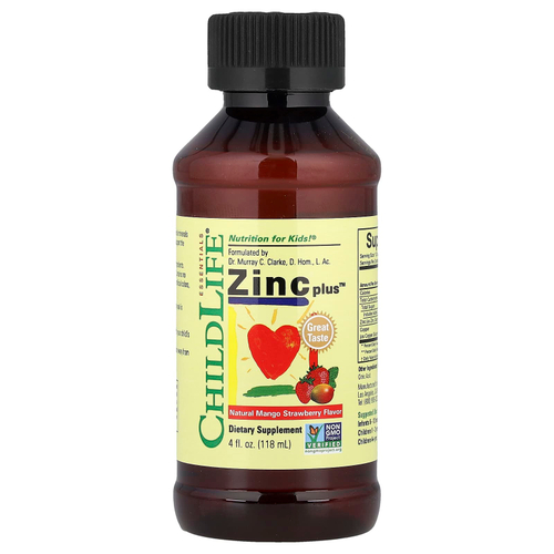 ChildLife Essentials, Essentials, Zinc Plus, цинк, натуральный вкус манго и клубники, 118 мл (4 жидк. унции)