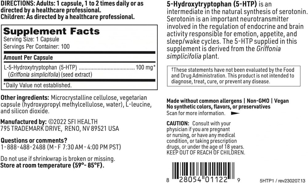 SFI/Klaire Labs - 5-HTP (100 MG) - 100 capsules