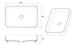 Раковина-чаша кориан прямоугольная матовая, Slim 600*400*130