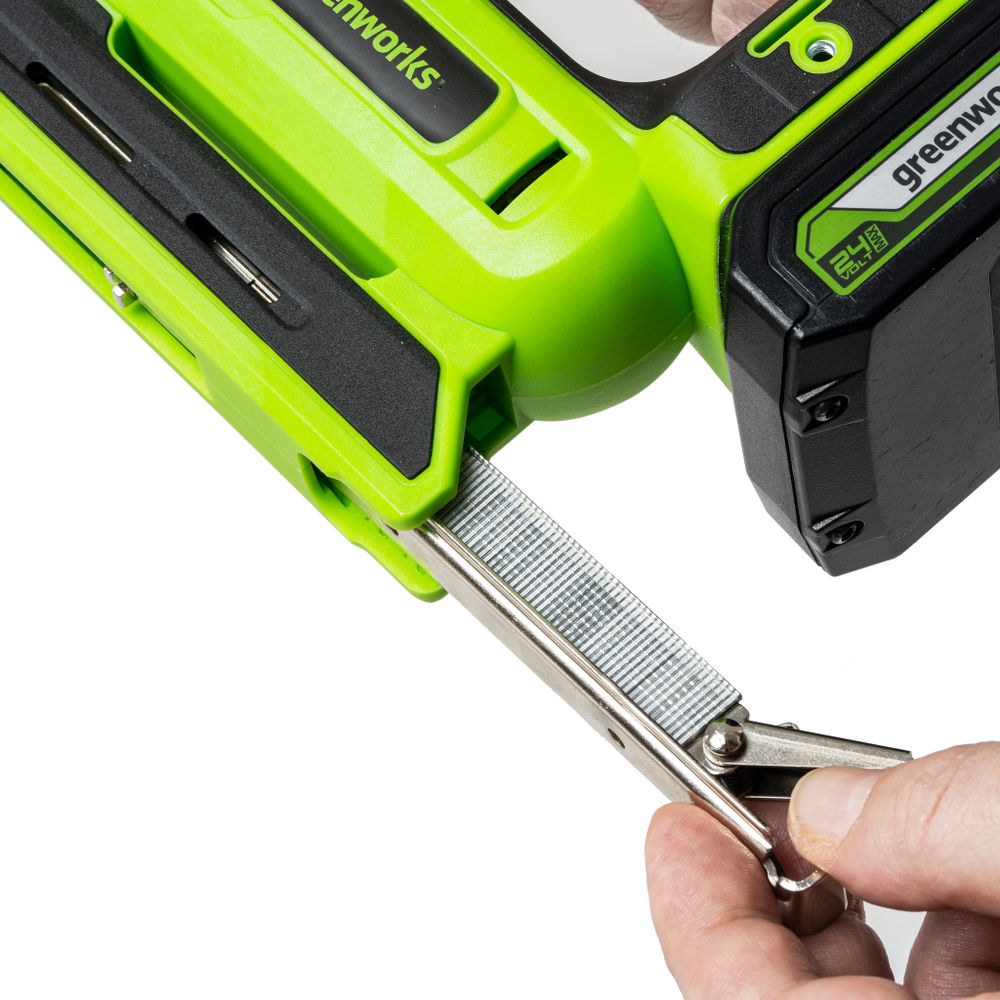 Гвозде-/ Скобозабиватель (степлер) акк. Greenworks G24CS10, 24V, 60 уд/мин, скобы Т53, гвозди Т47,1х2Ач,ЗУ,кор (3400107CUA)