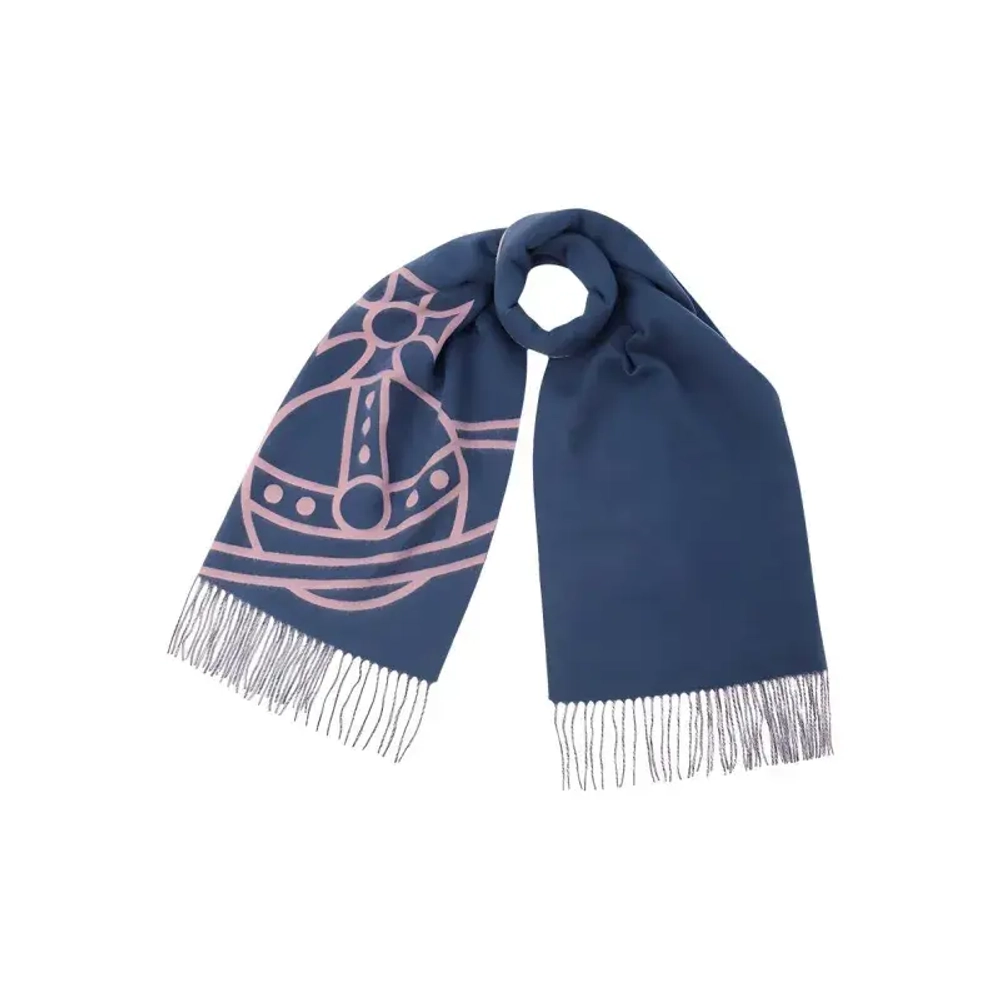 VIVIENNE WESTWOOD ШАРФ ДВУСТОРОННИЙ ИЗ ОВЕЧЬЕЙ ШЕРСТИ СИНИЙ С РОЗОВЫМ