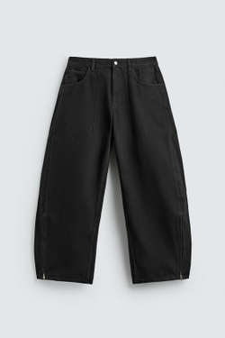 ZARA ДЖИНСЫ BALLOON FIT НА МОЛНИИ, ЧЕРНЫЙ