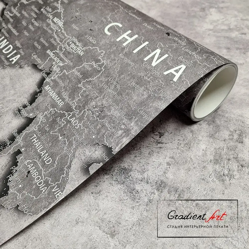 Фотообои карта мира бетон лофт "Карта мира" 315см x 270см флизелин премиум моющиеся GradientArt WM2B315270G