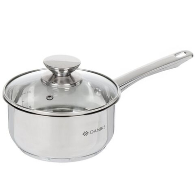 Ковш нерж, 1.6 л, крышка стекло, металл ручка, Daniks, Оптима, GS-01201-16SP