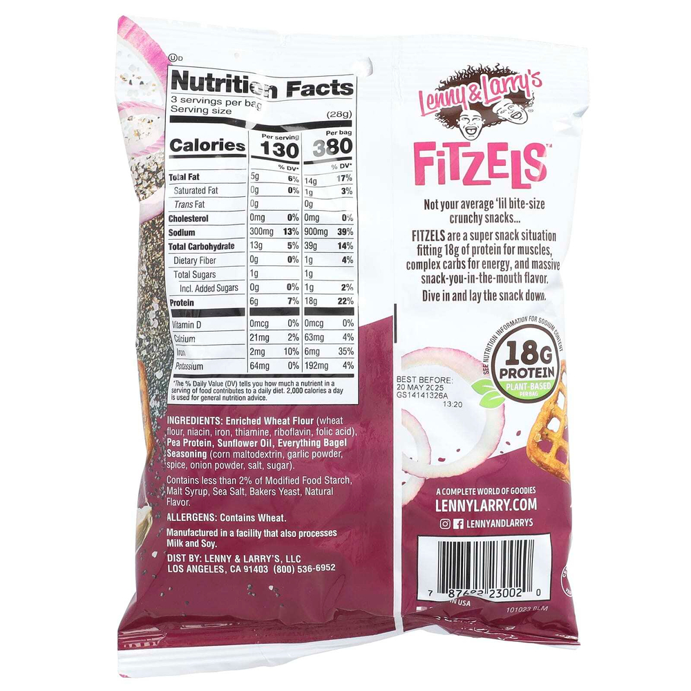 Lenny & Larry's, Fitzels ™, протеиновые крендели с бубликами, 8 пакетиков по 85 г (3 унции)