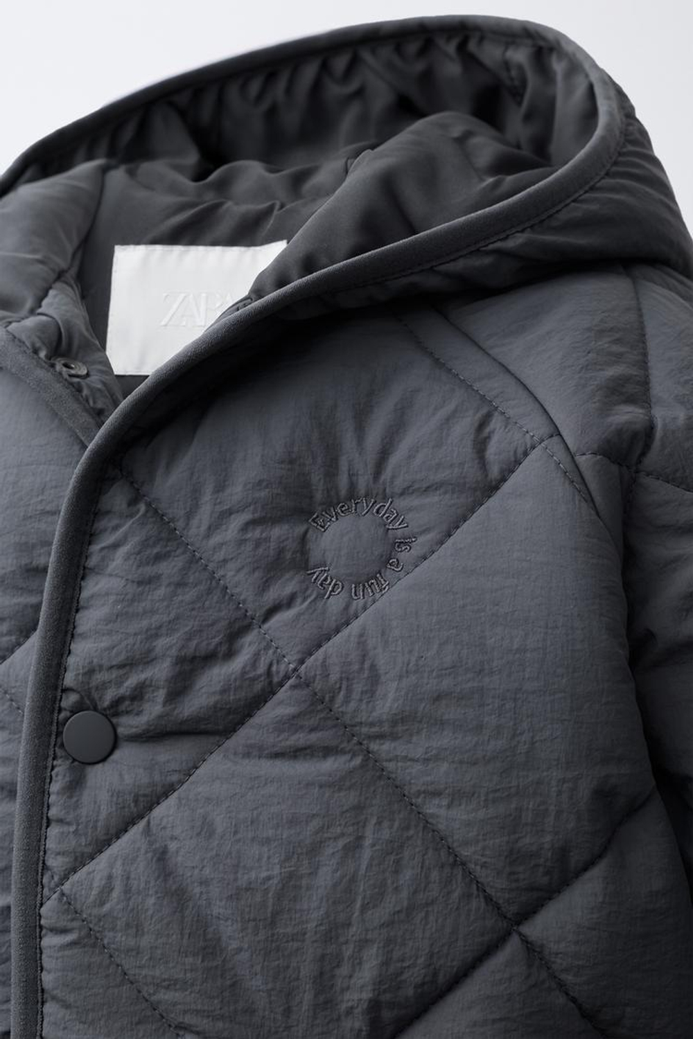 ZARA СТЕГАНАЯ КУРТКА WATER REPELLENT, АНТРАЦИТОВО-СЕРЫЙ